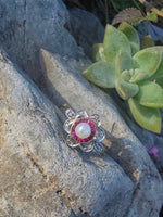 18ct gold two tone Edwardian Ruby, Pearl & Diamond ring - Hallmark
