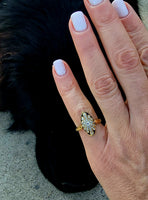 18ct Victorian enamel old mine cut diamond & enamel navette ring