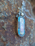 18k gold - silver top Victorian enamel lady, pearl & old rose cut diamond bow necklace pendant lavaliere