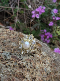 18ct gold Victorian rose cut diamond & pearl ring - Avignon