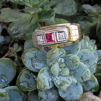 14k gold ruby & diamond estate Deco band ring MENS