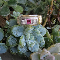 14k gold ruby & diamond estate Deco band ring MENS