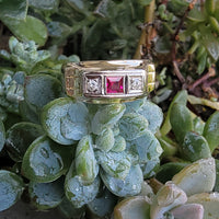 14k gold ruby & diamond estate Deco band ring MENS