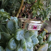14k gold ruby & diamond estate Deco band ring MENS