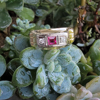 14k gold ruby & diamond estate Deco band ring MENS