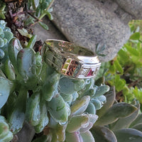 14k gold ruby & diamond estate Deco band ring MENS