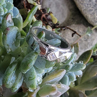14k white gold 3 diamond estate RETRO band ring - MENS