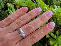 14k white gold 3 diamond estate RETRO band ring - MENS