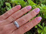 14k white gold 3 diamond estate RETRO band ring - MENS