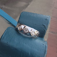 14k white gold 3 diamond estate RETRO band ring - MENS