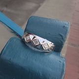 14k white gold 3 diamond estate RETRO band ring - MENS