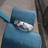 14k white gold 3 diamond estate RETRO band ring - MENS