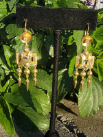 Victorian 14k yellow gold diamond and sapphire dangle earrings