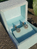 18ct gold two tone estate old cut diamond lever back earrings