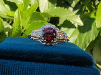 14k tri colored gold Art Deco garnet ring