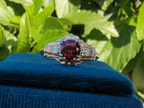 14k tri colored gold Art Deco garnet ring