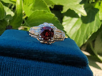 14k tri colored gold Art Deco garnet ring