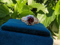 14k tri colored gold Art Deco garnet ring