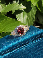 14k tri colored gold Art Deco garnet ring
