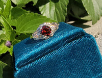 14k tri colored gold Art Deco garnet ring
