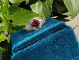 14k tri colored gold Art Deco garnet ring