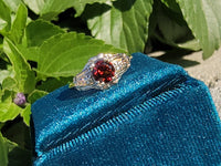 14k tri colored gold Art Deco garnet ring