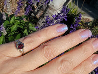 14k tri colored gold Art Deco garnet ring