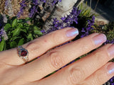 14k tri colored gold Art Deco garnet ring