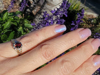 14k tri colored gold Art Deco garnet ring