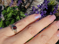 14k tri colored gold Art Deco garnet ring