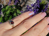 14k tri colored gold Art Deco garnet ring
