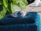 18k white gold Art Deco Aquamarine & Diamond estate Ring