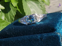 18k white gold Art Deco Aquamarine & Diamond estate Ring