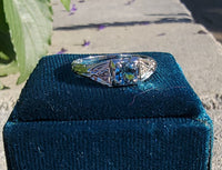 18k white gold Art Deco Aquamarine & Diamond estate Ring