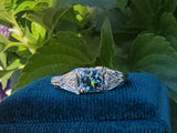 18k white gold Art Deco Aquamarine & Diamond estate Ring