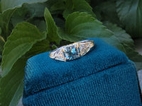 18k white gold Art Deco Aquamarine & Diamond estate Ring