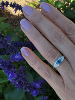 18k white gold Art Deco Aquamarine & Diamond estate Ring
