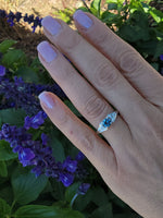 18k white gold Art Deco Aquamarine & Diamond estate Ring