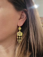 Victorian 14k yellow gold diamond and sapphire dangle earrings