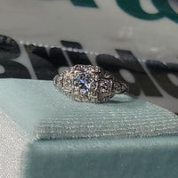 Platinum ART DECO c.1920's Euro cut diamond vintage estate antique ring