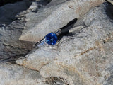 Platinum blue sapphire & baguette diamond estate ring