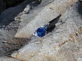 Platinum blue sapphire & baguette diamond estate ring