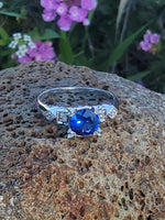 Platinum blue sapphire & diamond estate ring