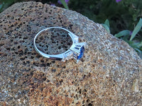Platinum blue sapphire & diamond estate ring
