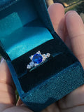 Platinum blue sapphire & diamond estate ring