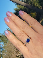 Platinum blue sapphire & diamond estate ring