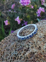 18k white gold diamond & blue sapphire stackable wedding band
