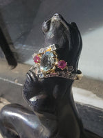 18k gold two tone aquamarine, diamond & ruby estate ring