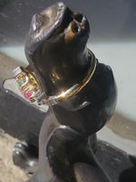 18k gold two tone aquamarine, diamond & ruby estate ring