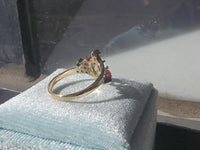 18k gold two tone aquamarine, diamond & ruby estate ring